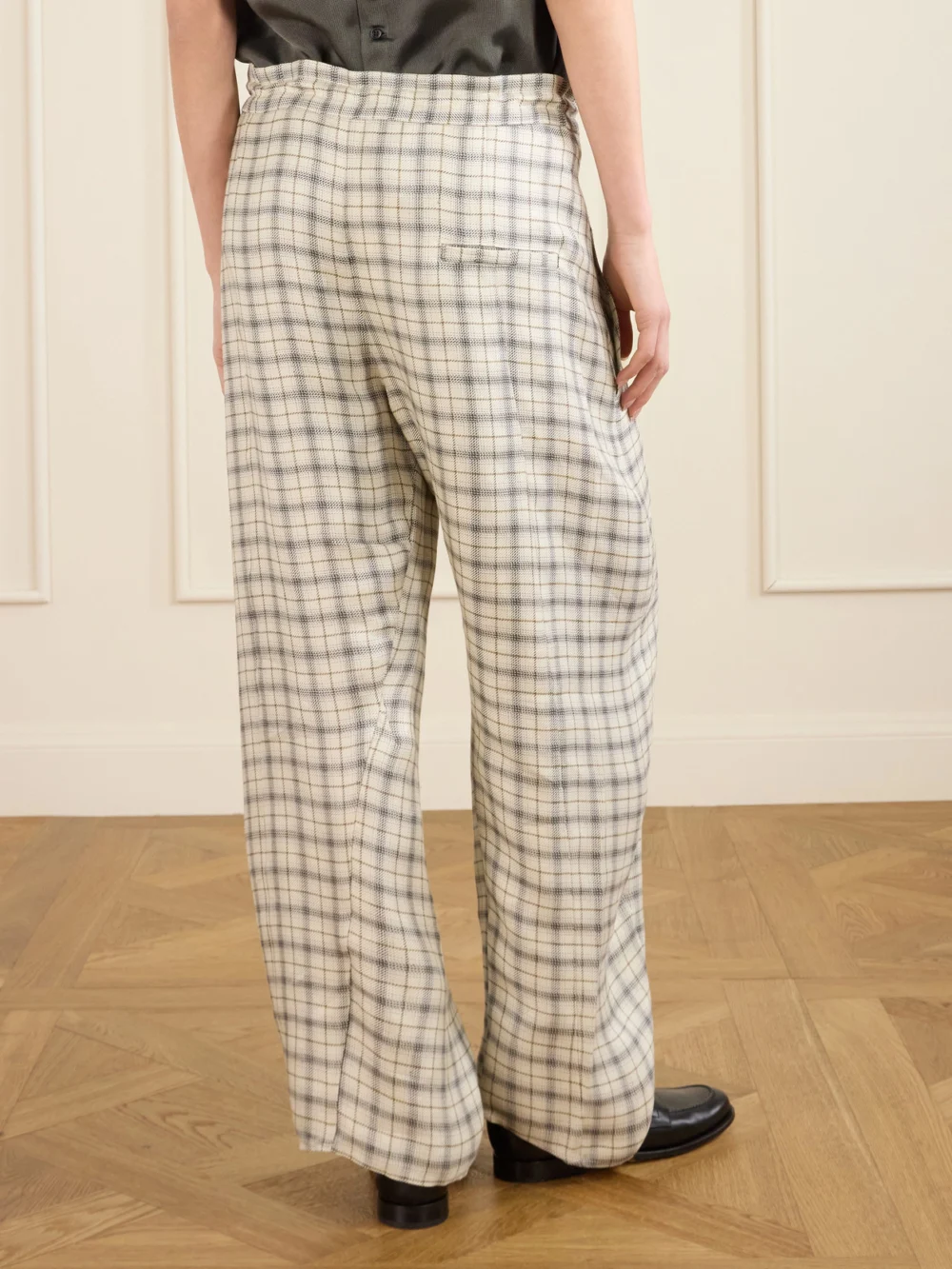 Back view of the Kallmeyer Clemence Pleated Checked Linen-blend Pants