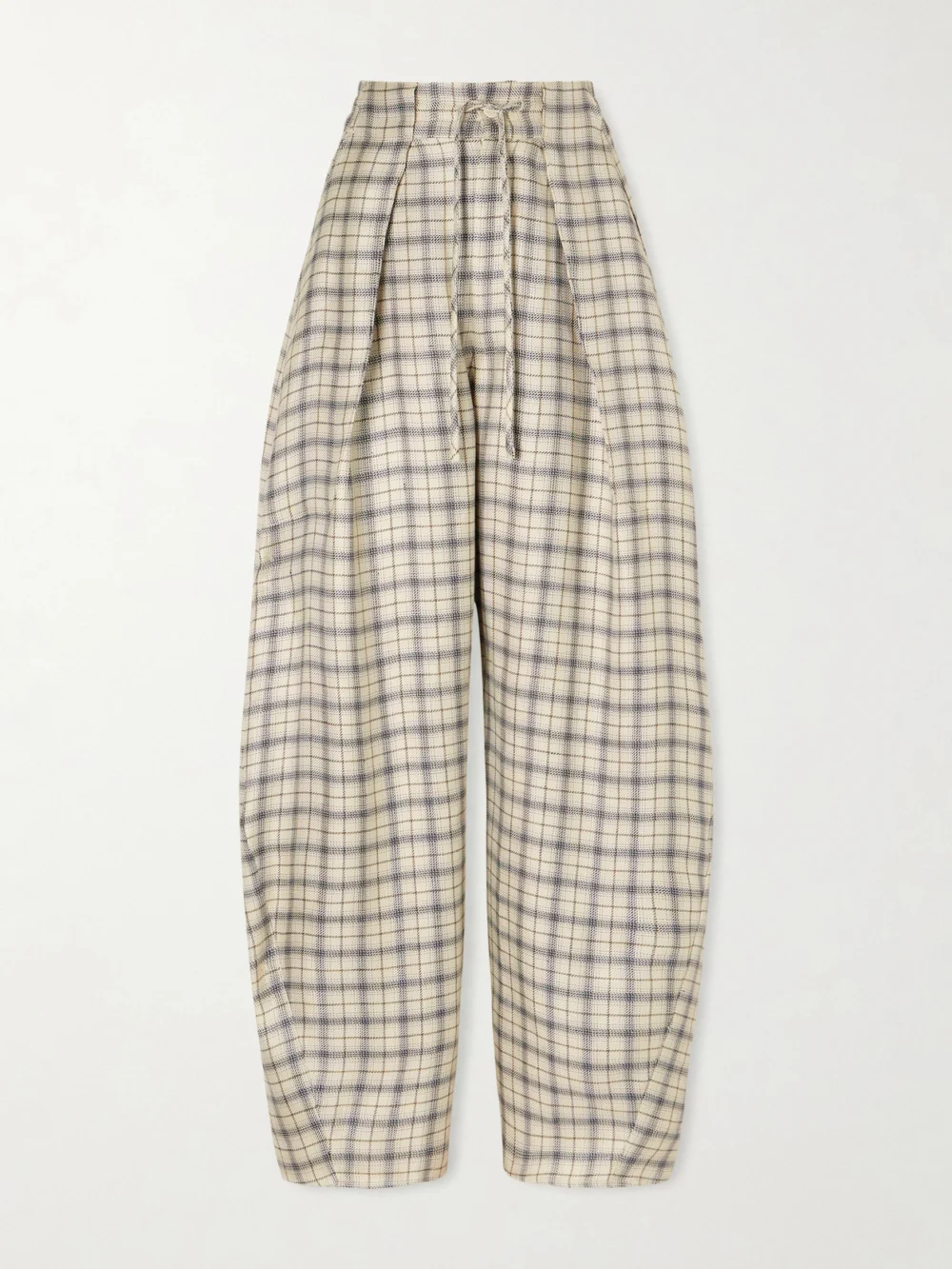 Kallmeyer Clemence Pleated Checked Linen-blend Pants in gray