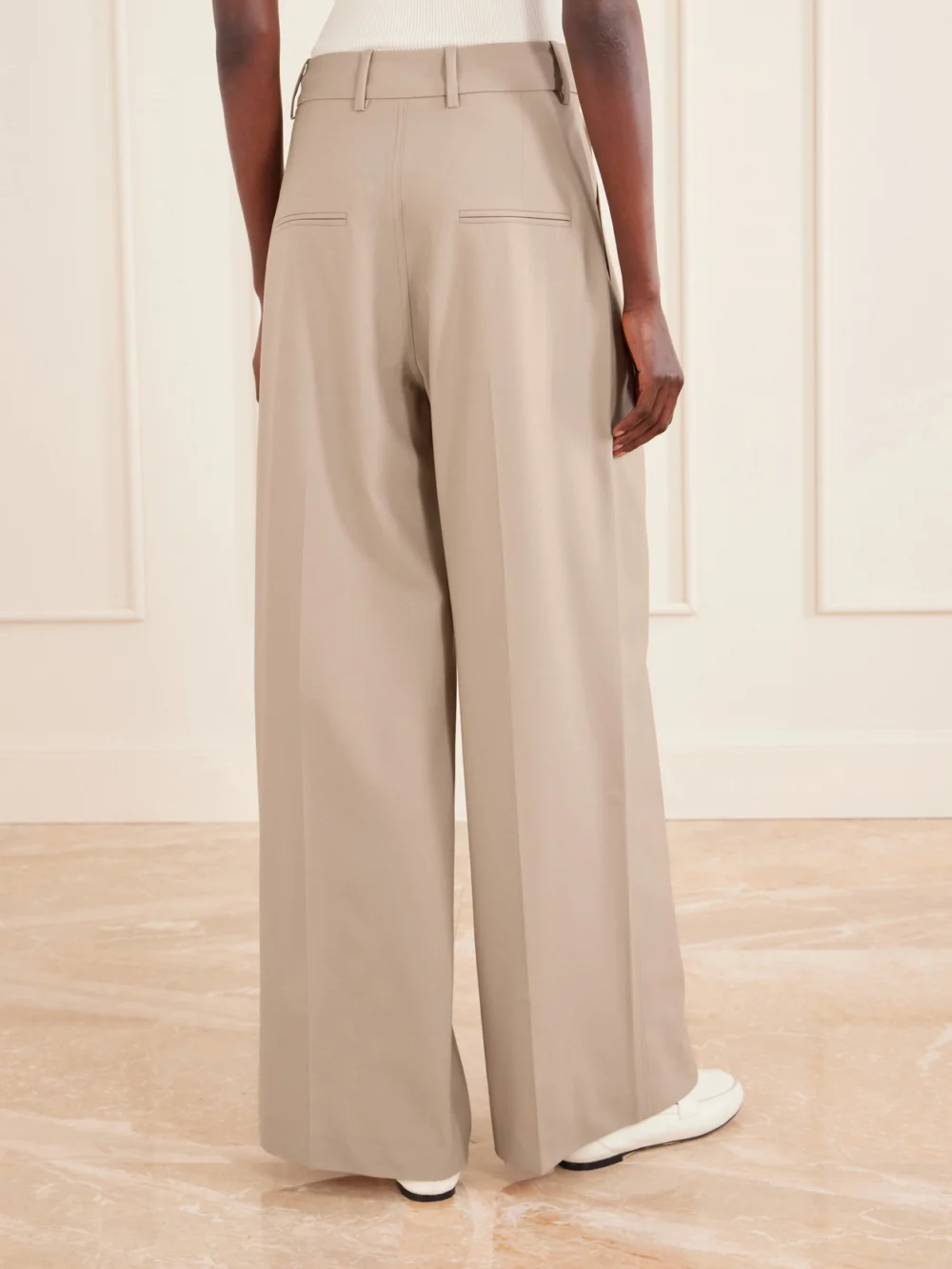 Back view of the Kallmeyer Fatima Pleated Wool-blend Wide-leg Pants