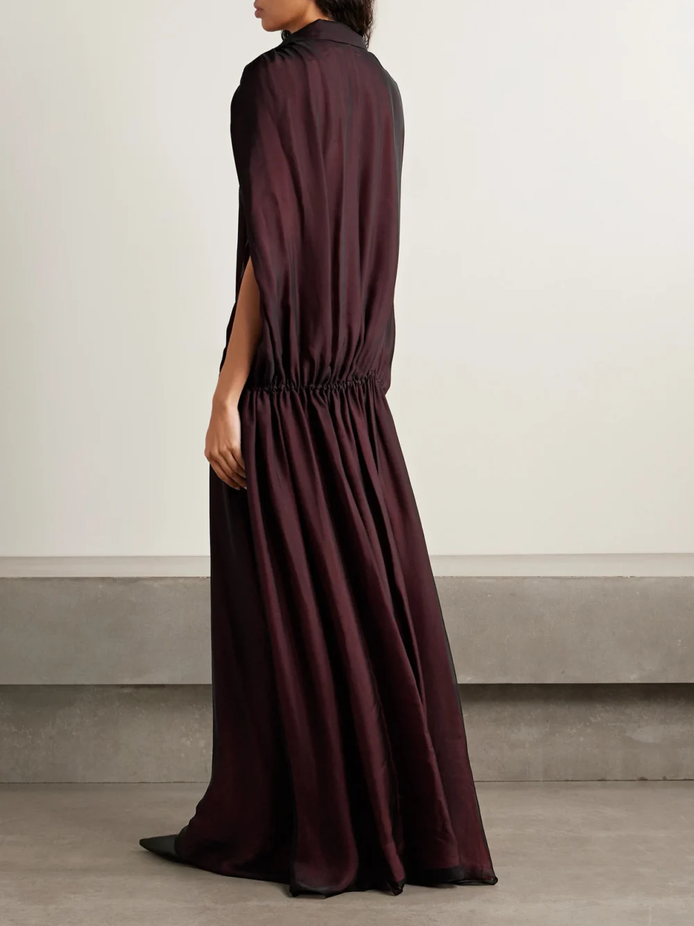 Back view of the Kallmeyer Gillian Layered Gathered Silk-chiffon Maxi Dress