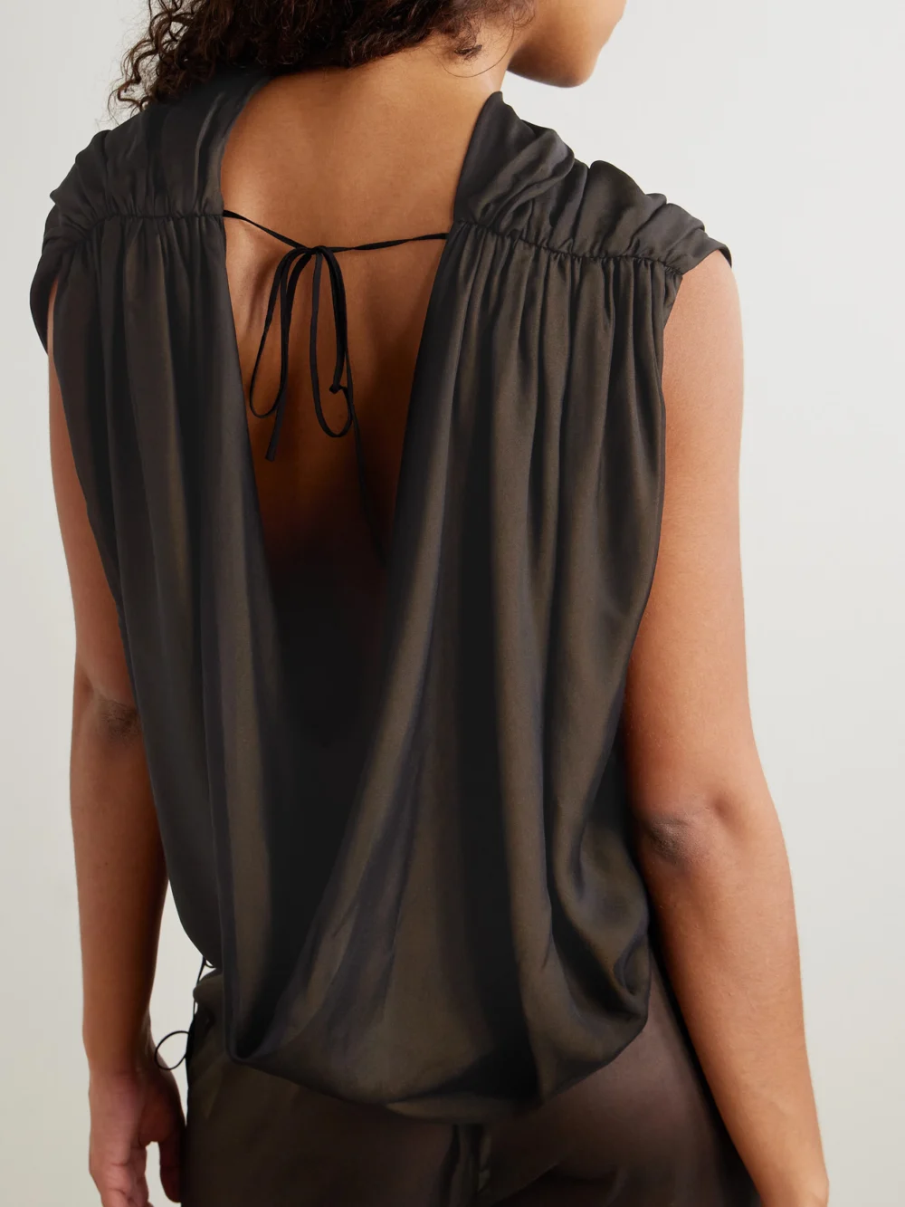 Back view of the Kallmeyer Naia Draped Silk-voile Top