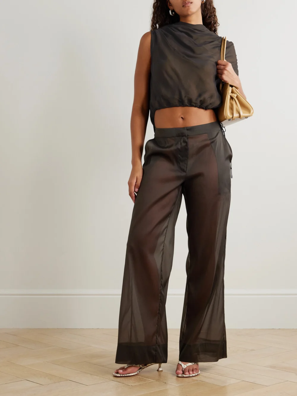 Kallmeyer Naia Draped Silk-voile Top, worn by a model