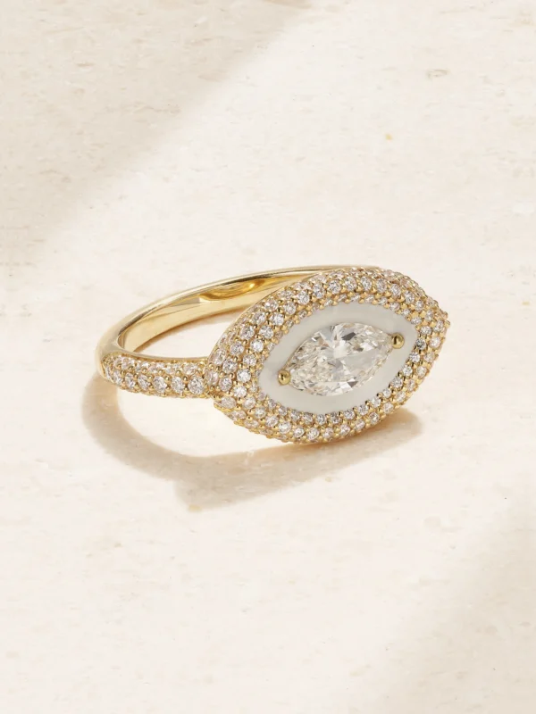 Kamyen 18-karat Gold, Diamond and Enamel Ring