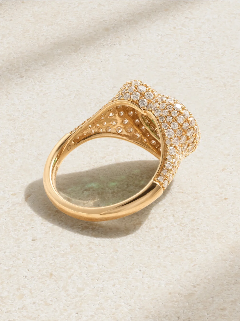 Back view of the Kamyen 18-karat Gold, Enamel, Diamond and Emerald Ring