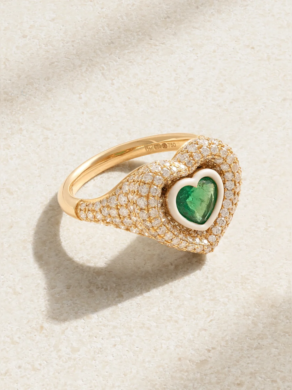 Kamyen 18-karat Gold, Enamel, Diamond and Emerald Ring in green