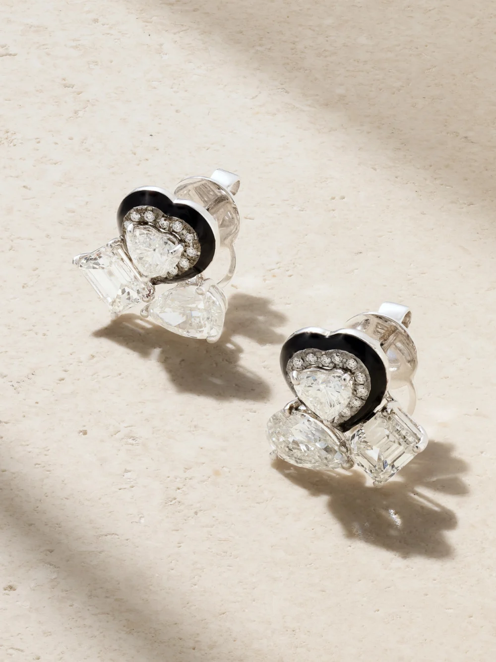 Kamyen 18-karat White Gold, Diamond and Enamel Earrings