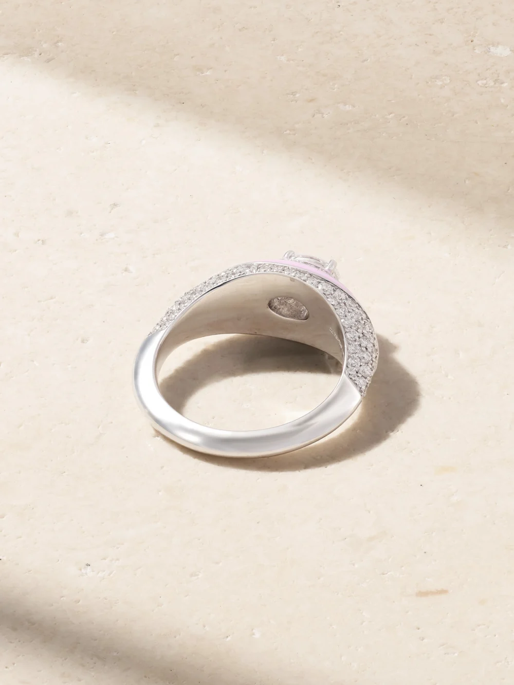 Back view of the Kamyen 18-karat White Gold, Diamond and Enamel Pinky Ring