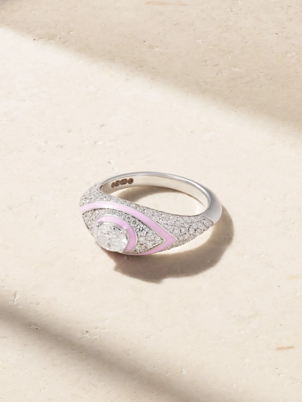 Kamyen 18-karat White Gold, Diamond and Enamel Pinky Ring in silver