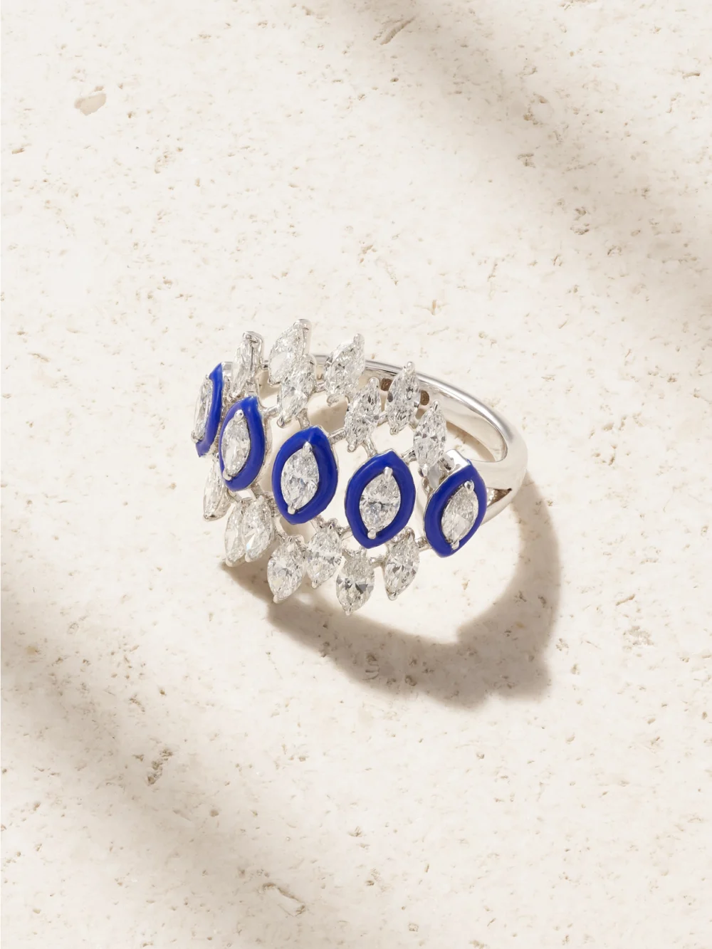 Kamyen 18-karat White Gold, Diamond and Enamel Ring in blue