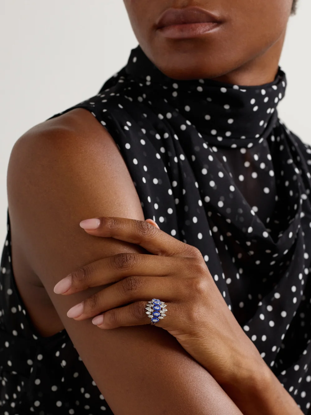 Kamyen 18-karat White Gold, Diamond and Enamel Ring, styled view