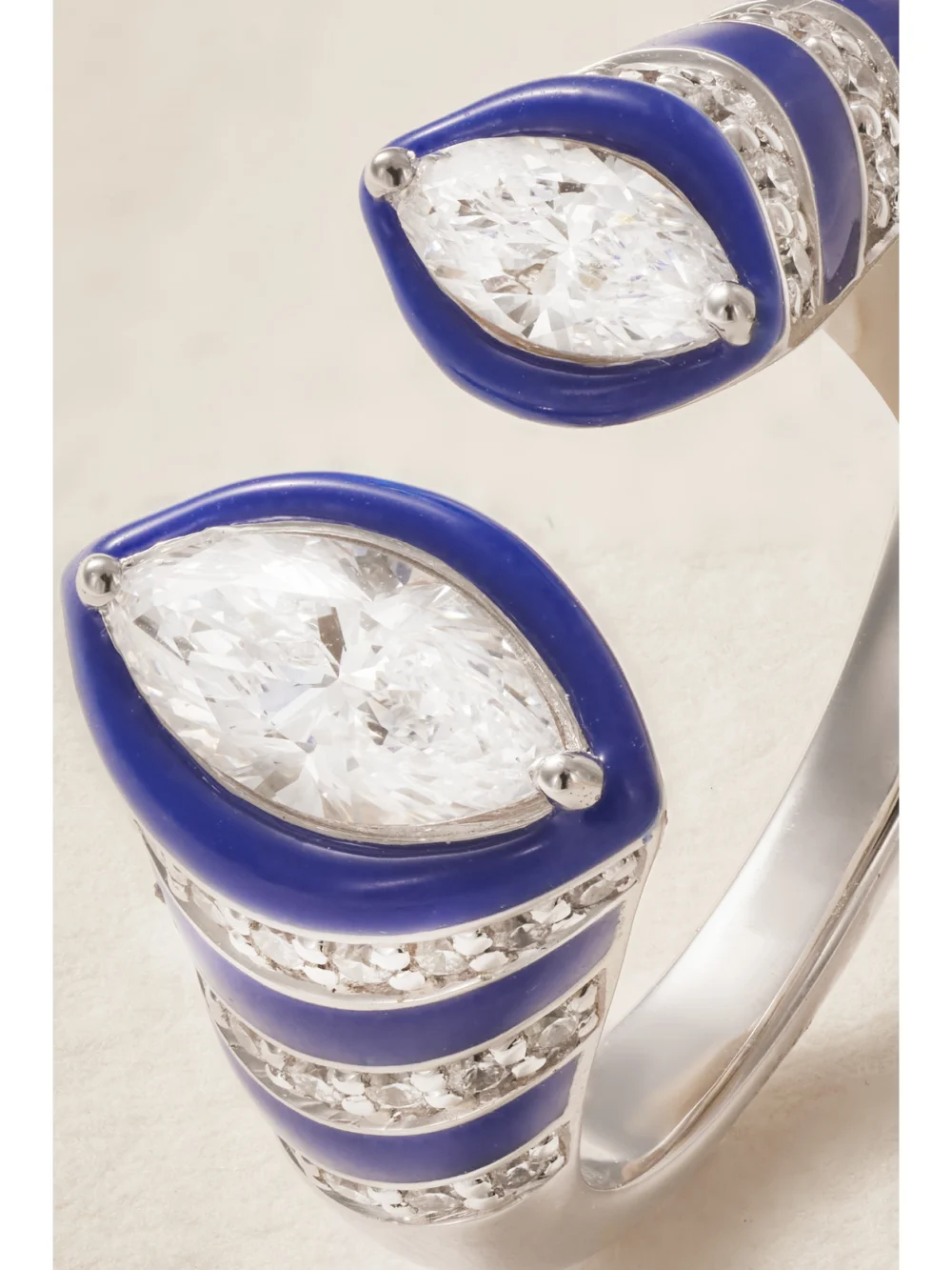 Close-up detail of the Kamyen 18-karat White Gold, Enamel and Diamond Ring