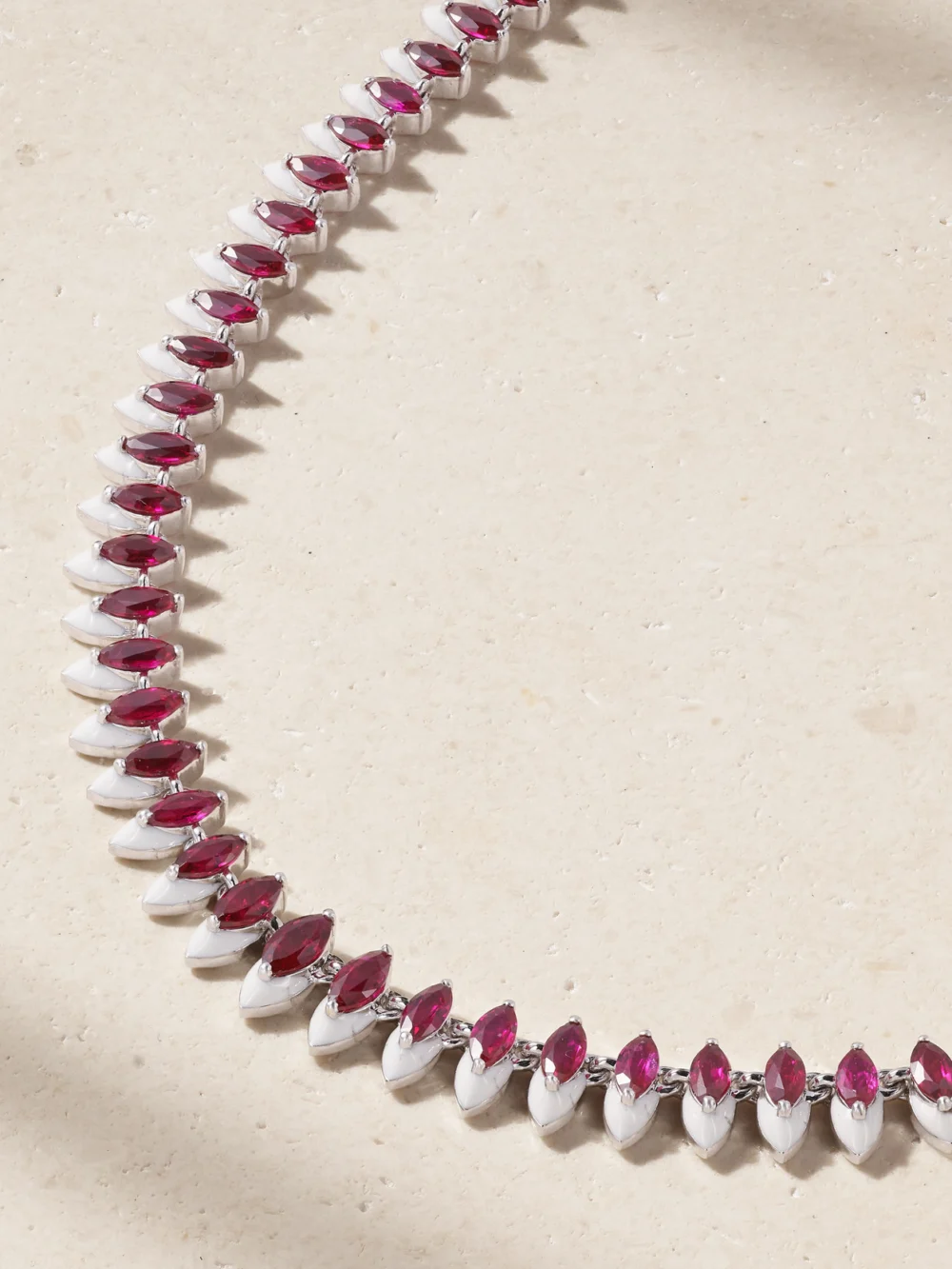 Close-up detail of the Kamyen 18-karat White Gold, Ruby and Enamel Choker