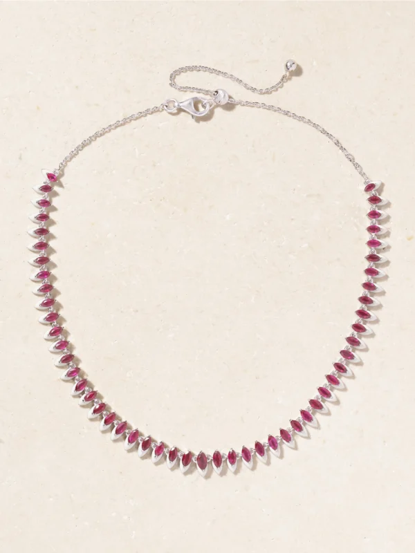 Kamyen 18-karat White Gold, Ruby and Enamel Choker