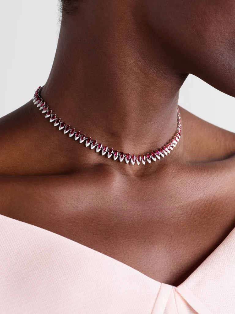 Kamyen 18-karat White Gold, Ruby and Enamel Choker