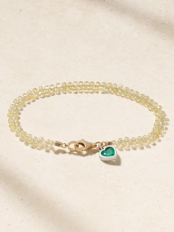 Kamyen 18-karat Yellow and White Gold, Diamond and Emerald Bracelet