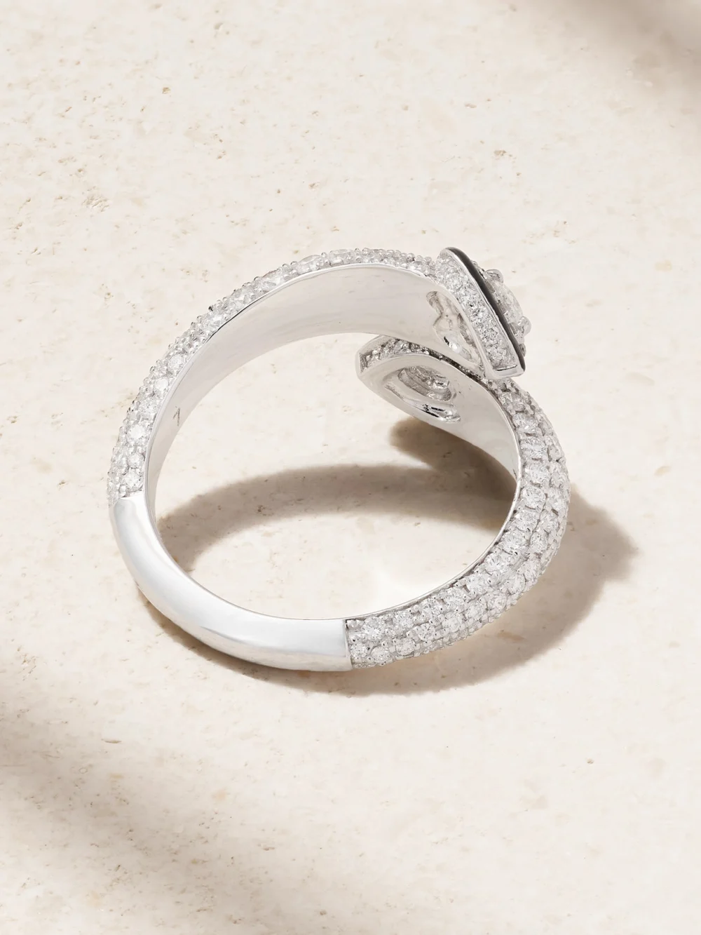 Back view of the Kamyen Double Crush 18-karat White Gold, Diamond and Enamel Ring