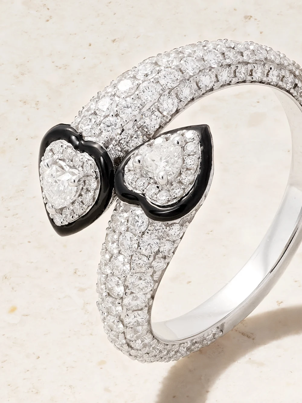 Close-up detail of the Kamyen Double Crush 18-karat White Gold, Diamond and Enamel Ring