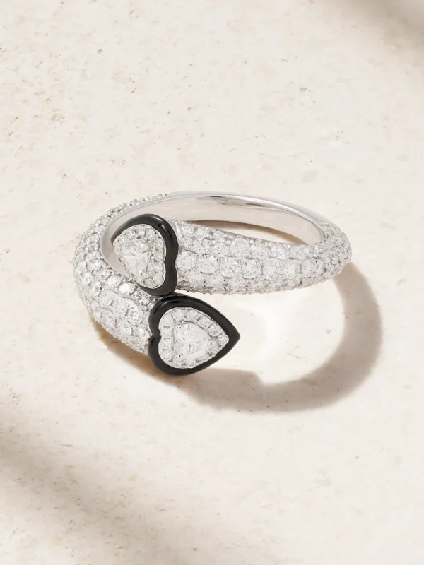 Kamyen Double Crush 18-karat White Gold, Diamond and Enamel Ring