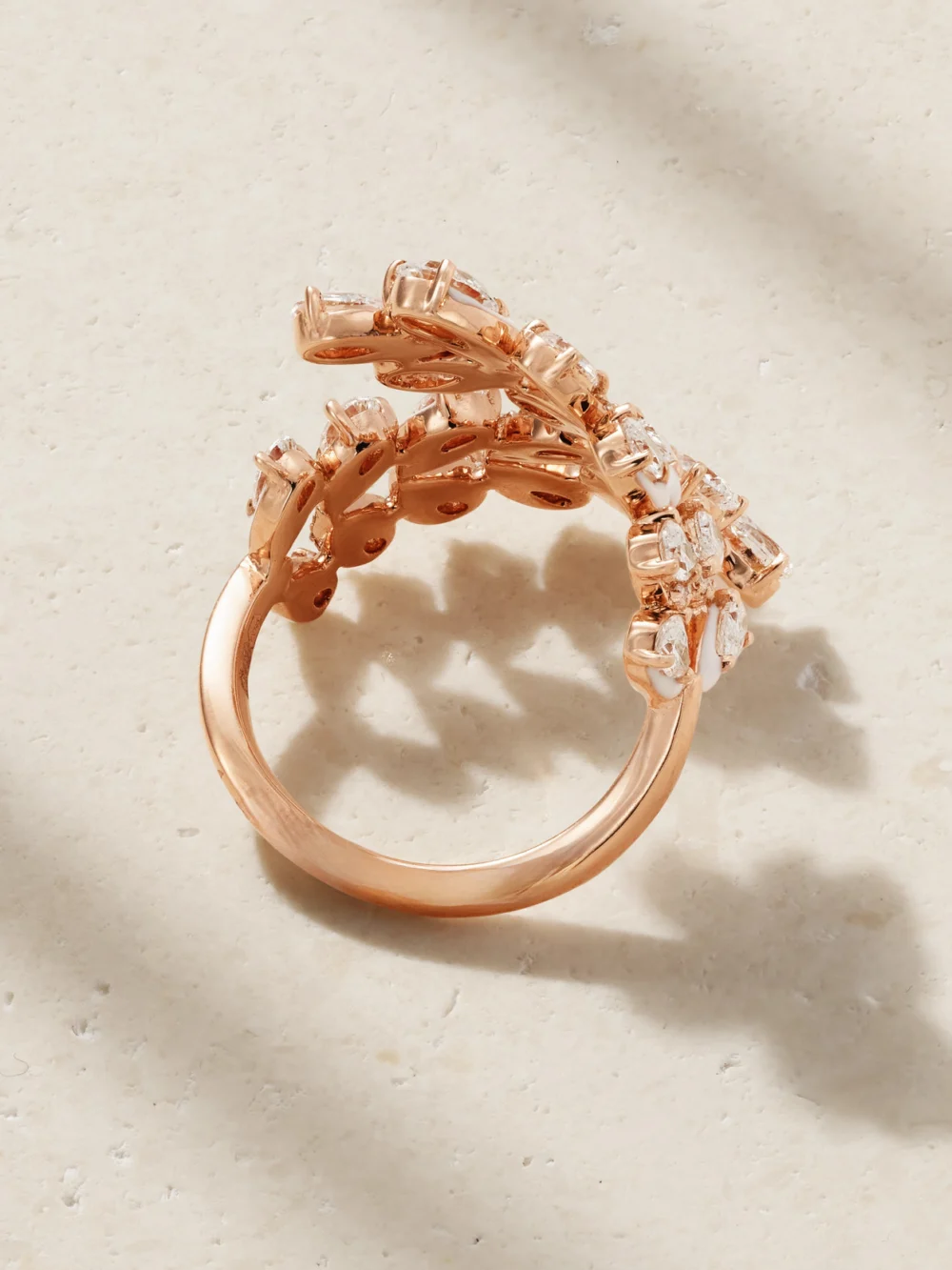 Back view of the Kamyen Flora 18-karat Rose Gold, Diamond and Enamel Ring