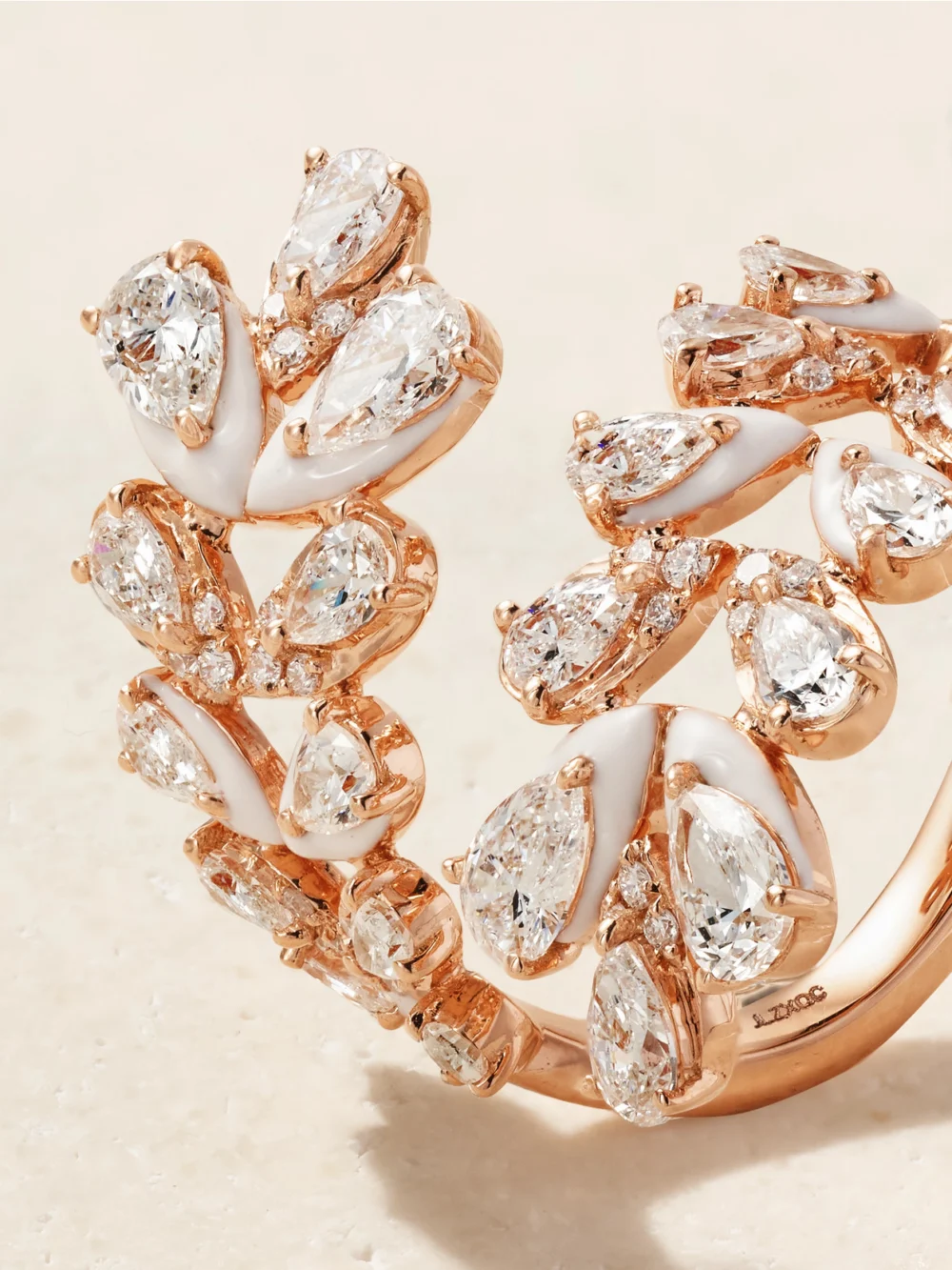 Close-up detail of the Kamyen Flora 18-karat Rose Gold, Diamond and Enamel Ring