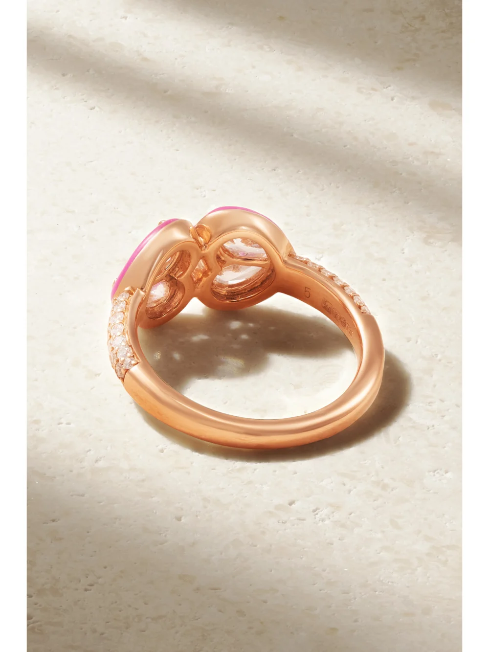 Back view of the Kamyen Heart 18-karat Rose Gold, Diamond and Enamel Ring