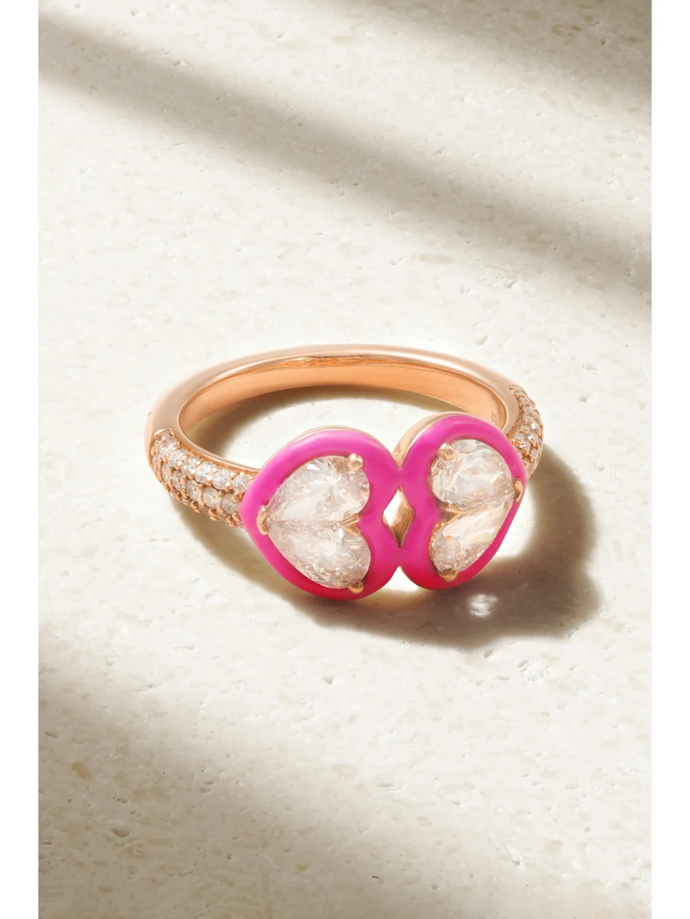 Kamyen Heart 18-karat Rose Gold, Diamond and Enamel Ring in 5