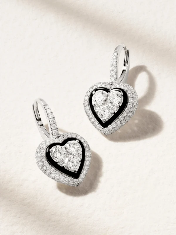 Kamyen Heart 18-karat White Gold, Diamond and Enamel Hoop Earrings