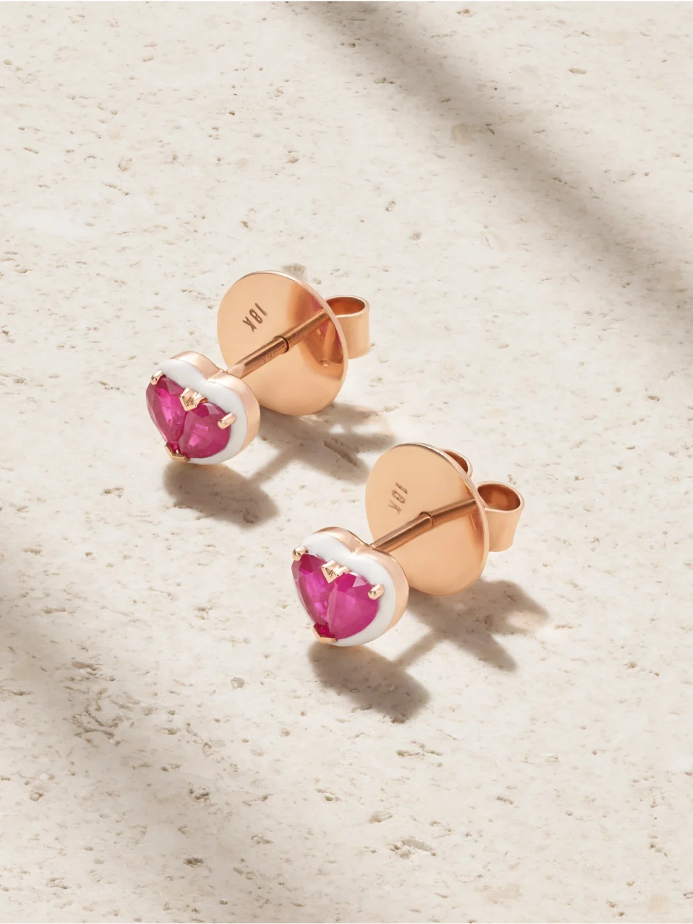 Kamyen Heartbeats 18-karat Rose Gold, Ruby and Enamel Earrings