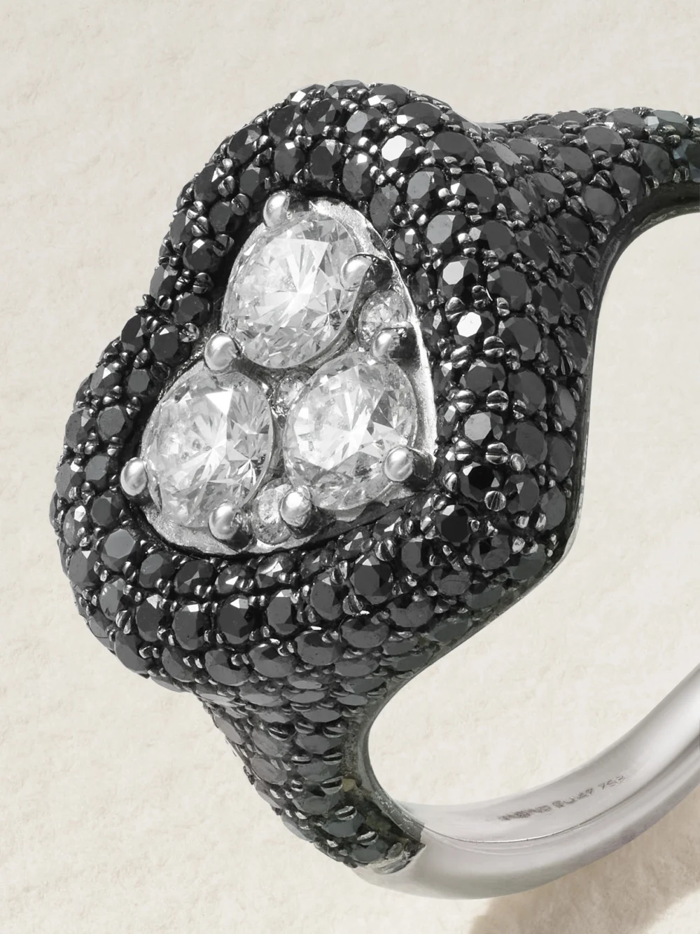 Close-up detail of the Kamyen Manaal 18-karat White Gold Diamond Pinky Ring