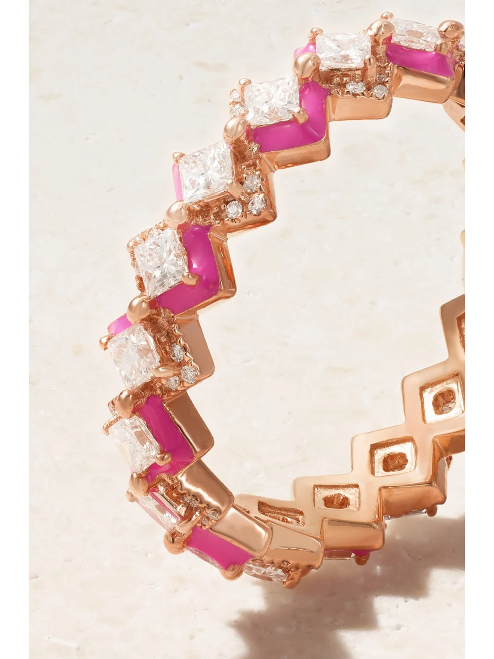 Close-up detail of the Kamyen Mosaïque 18-karat Rose Gold, Diamond and Enamel Ring