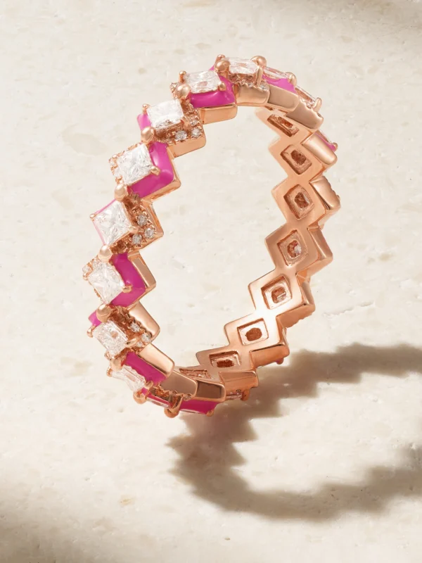 Kamyen Mosaïque 18-karat Rose Gold, Diamond and Enamel Ring