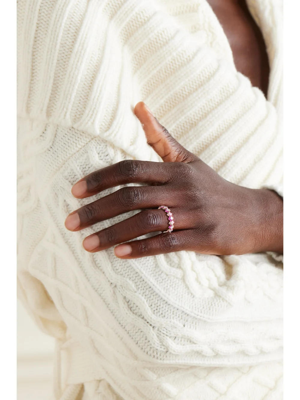 Kamyen Mosaïque 18-karat Rose Gold, Diamond and Enamel Ring, styled view