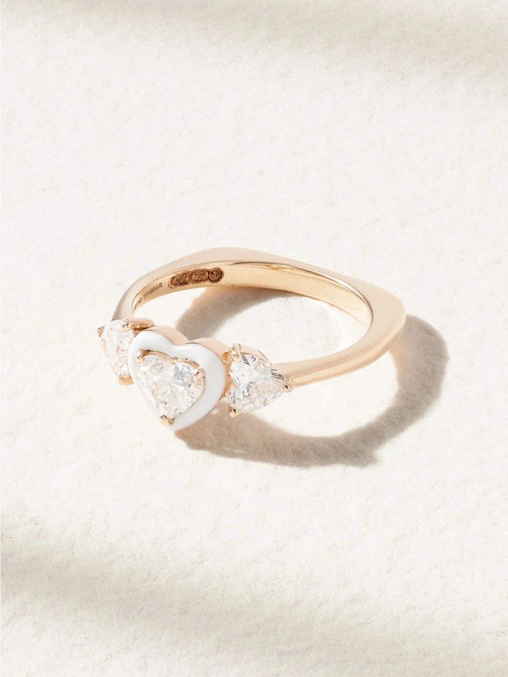 Kamyen Trio Heart 18-karat Rose Gold, Diamond and Enamel Pinky Ring in 4