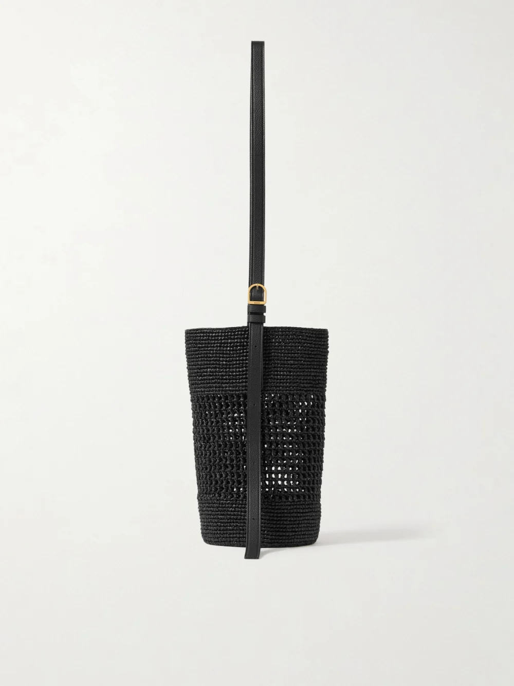 Khaite Billie Leather-trimmed Raffia Bucket Bag in black