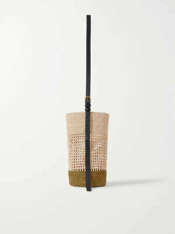 Khaite Billie Leather-trimmed Two-tone Raffia Bucket Bag