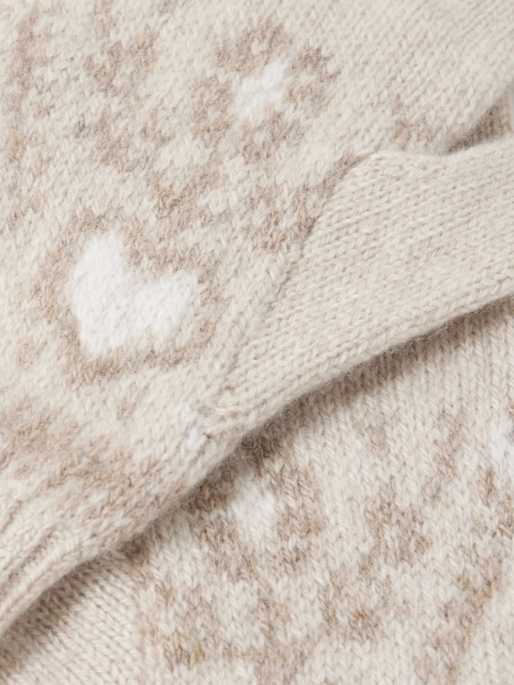 Close-up detail of the Khaite Domini Fair Isle Cashmere Gloves