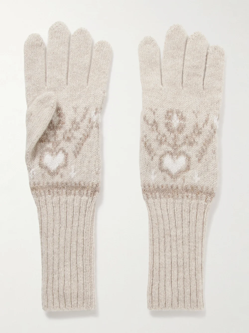 Khaite Domini Fair Isle Cashmere Gloves in beige