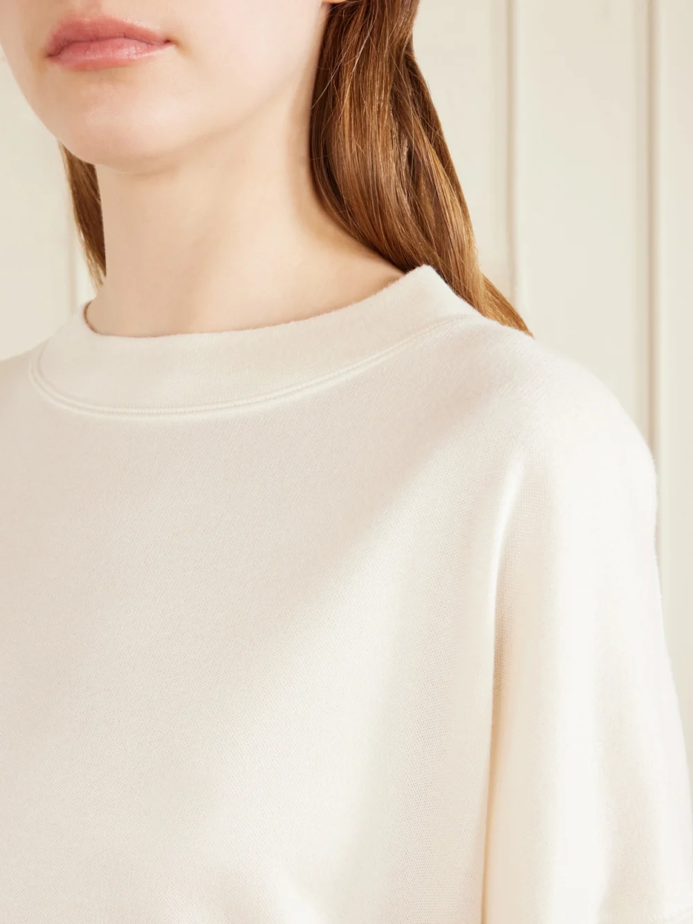 Close-up detail of the Khaite Dylan Silk Sweatshirt