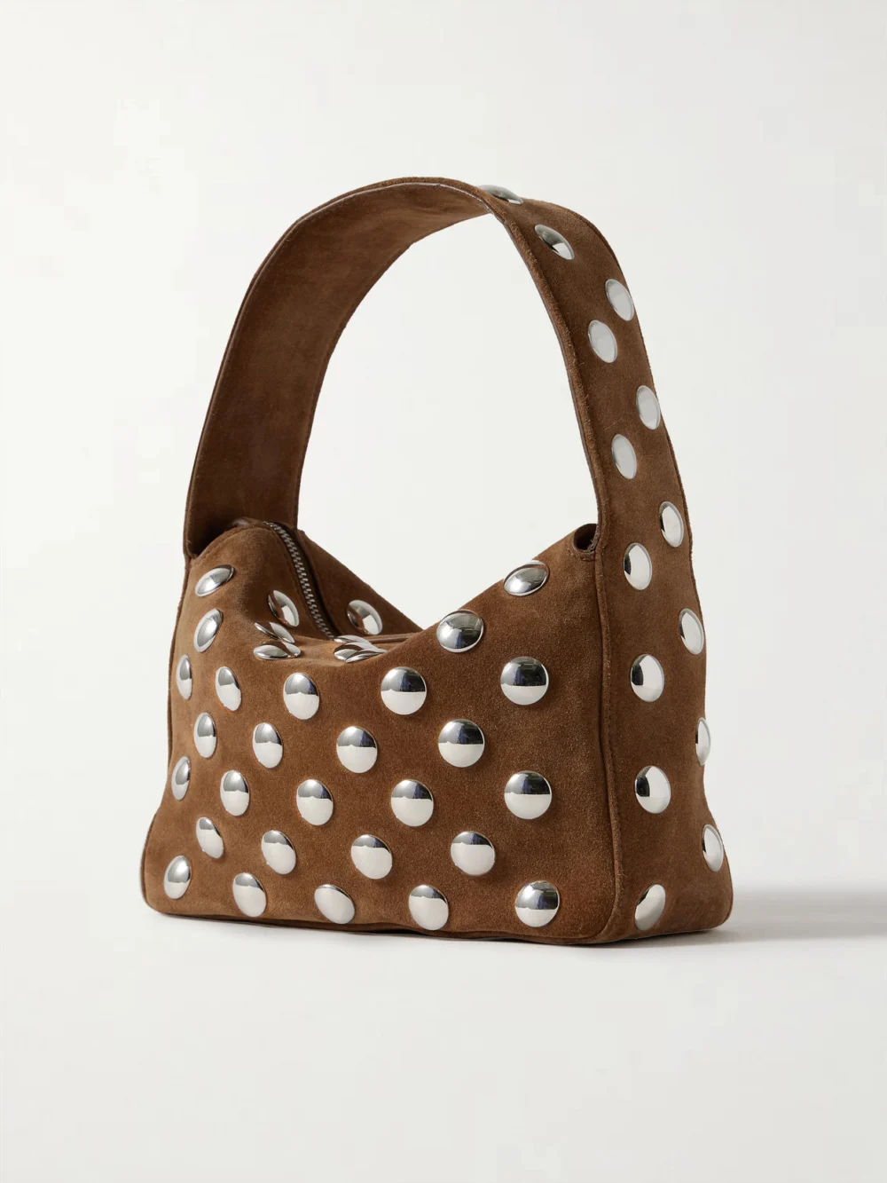 Back view of the Khaite Elena Small Studded Suede Shoulder Bag