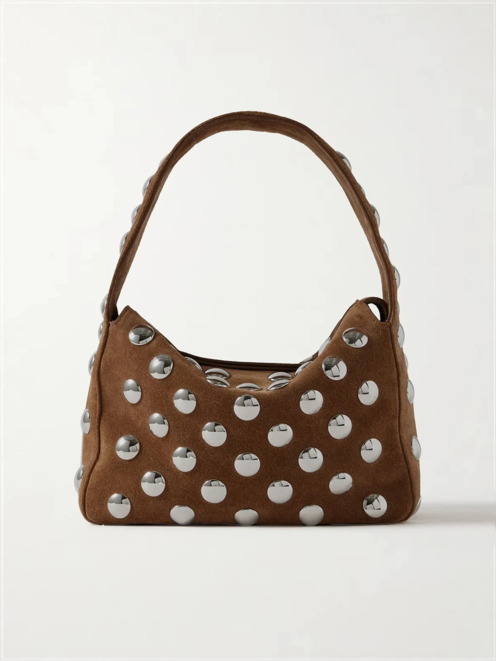 Khaite Elena Small Studded Suede Shoulder Bag in tan
