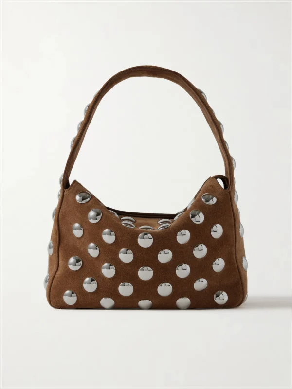 Khaite Elena Small Studded Suede Shoulder Bag