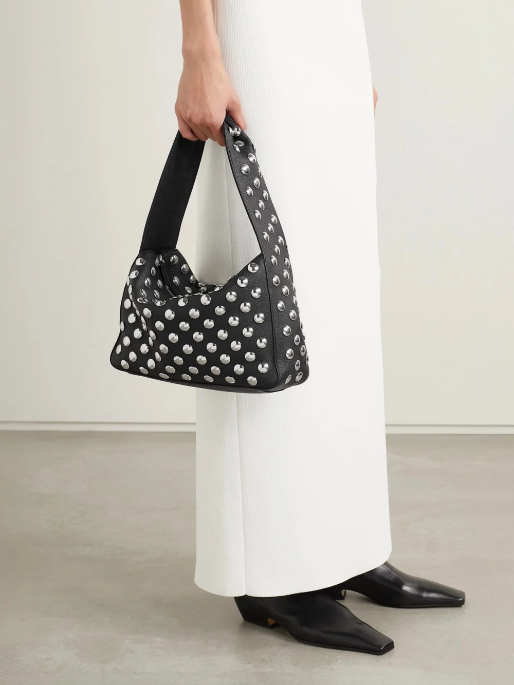 Khaite Elena Studded Textured-leather Shoulder Bag, styled view