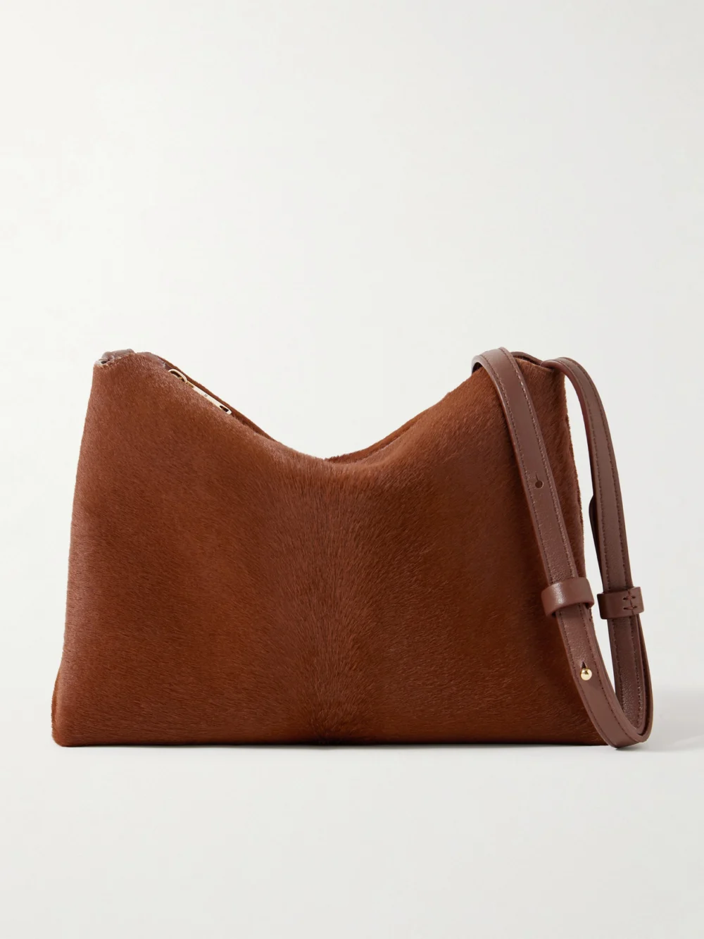 Khaite Lina Medium Calf Hair Shoulder Bag in brown
