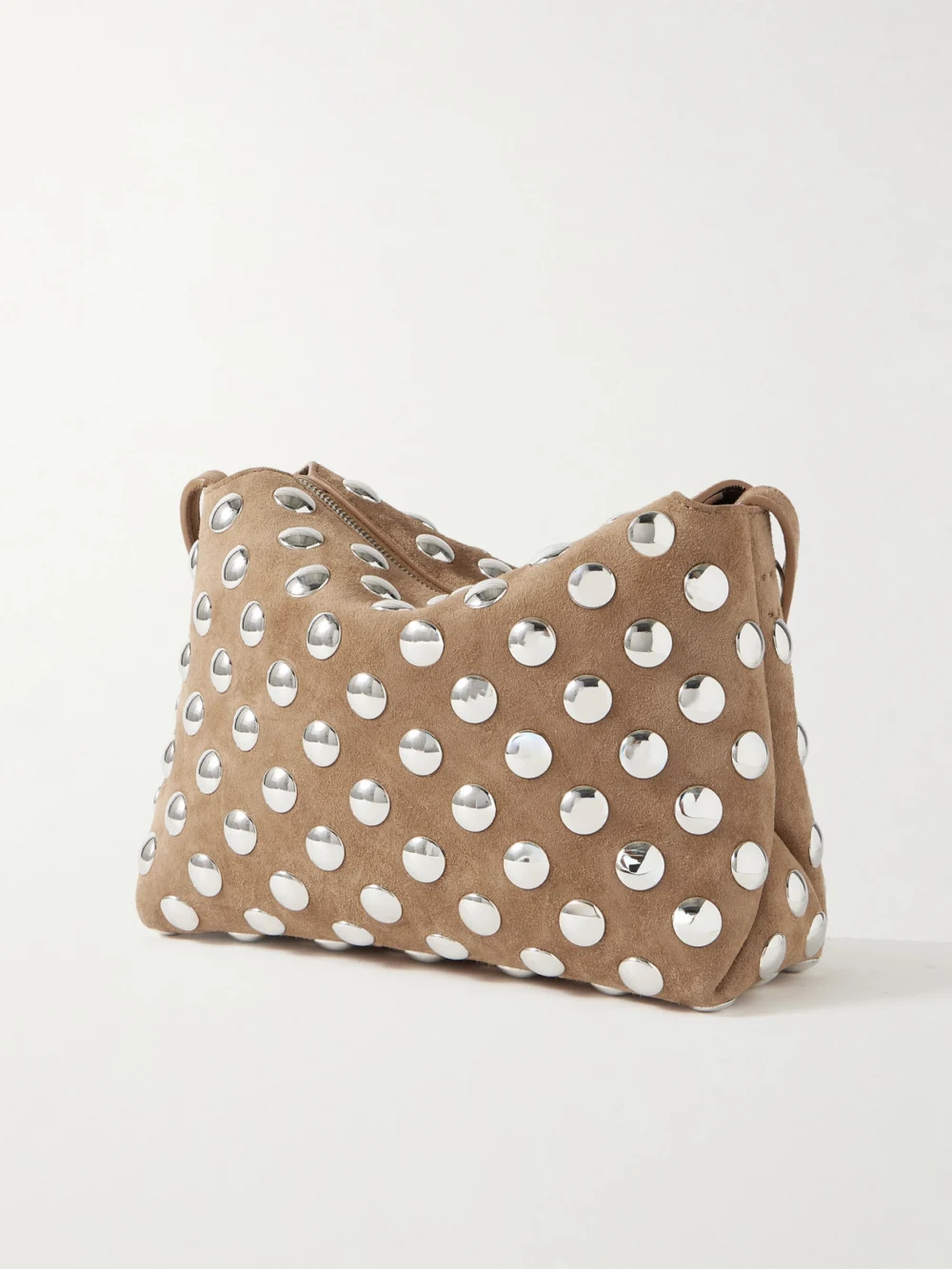 Back view of the Khaite Lina Medium Studded Suede Shoulder Bag