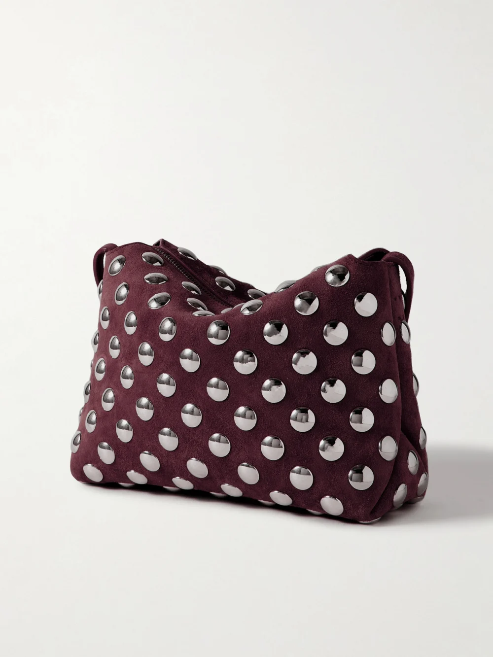 Back view of the Khaite Lina Medium Studded Suede Shoulder Bag