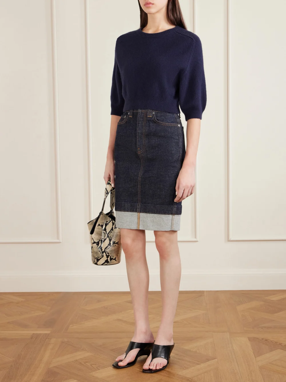 Khaite Lotus Mini Snake-effect Leather Tote, styled view