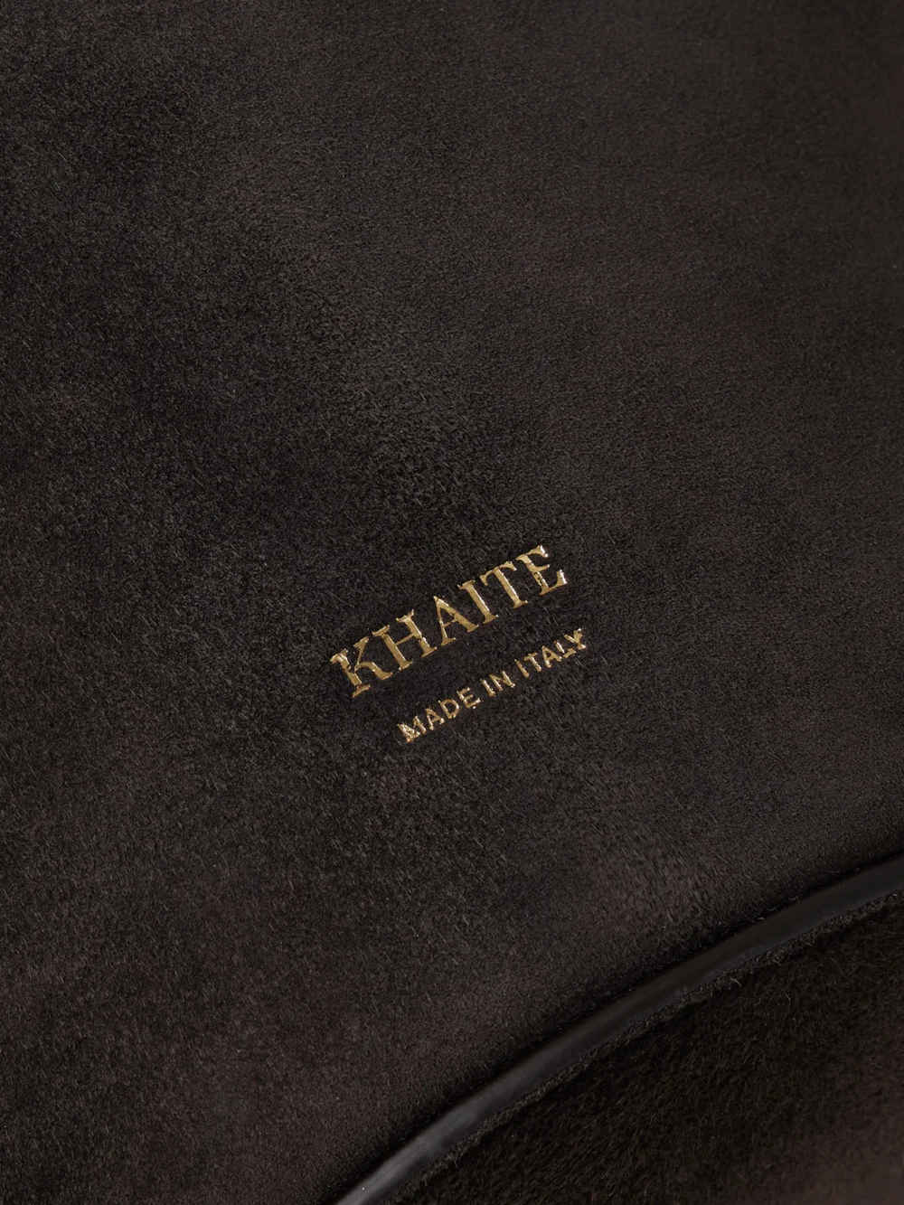 Close-up detail of the Khaite Lotus Mini Suede Tote