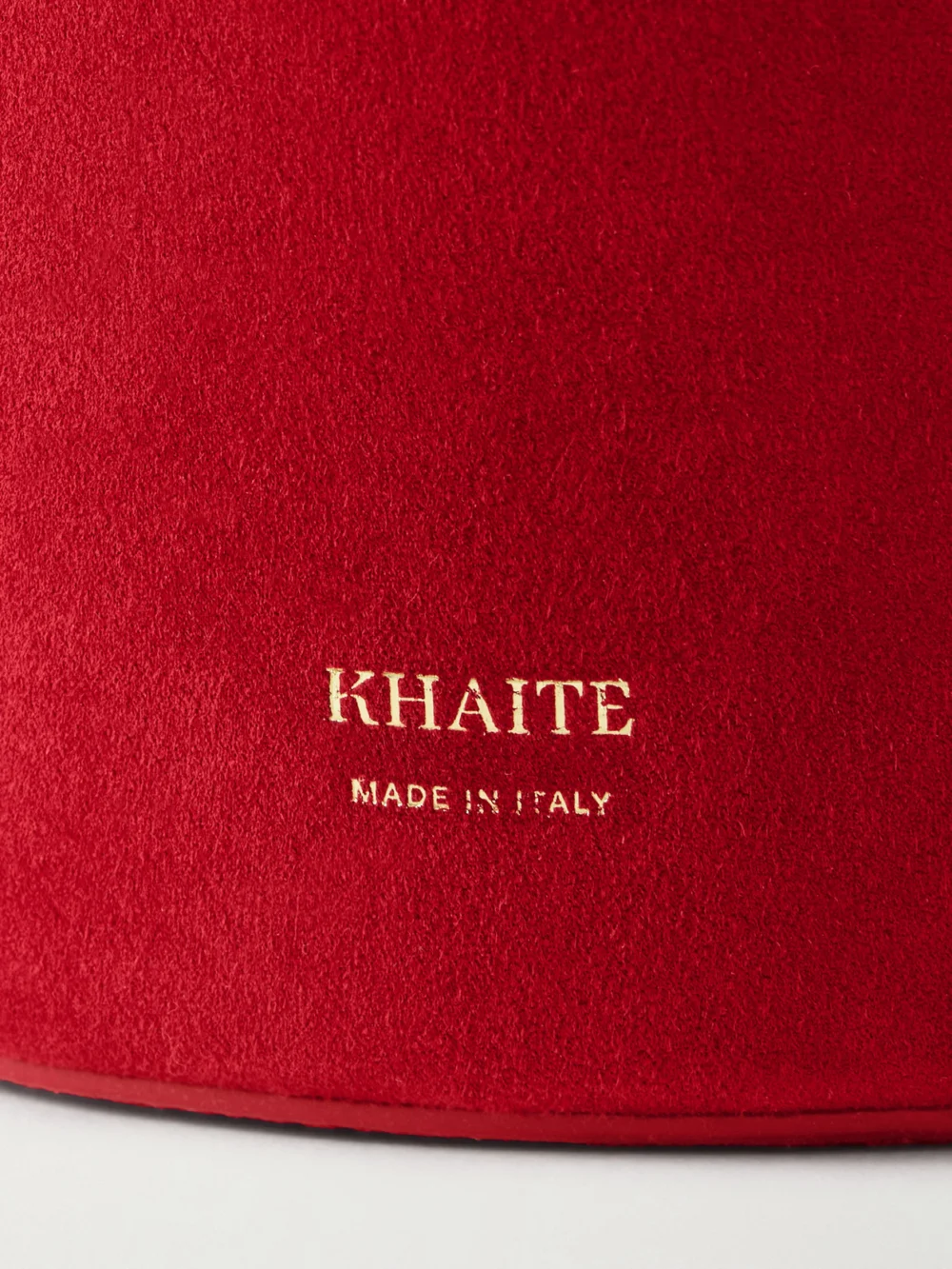 Close-up detail of the Khaite Lotus Mini Suede Tote