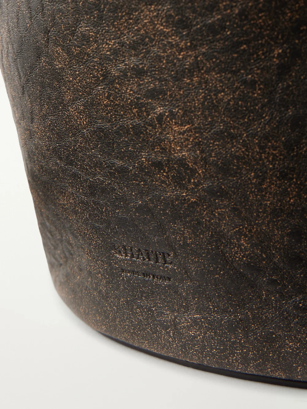 Close-up detail of the Khaite Lotus Small Distressed Leather Tote