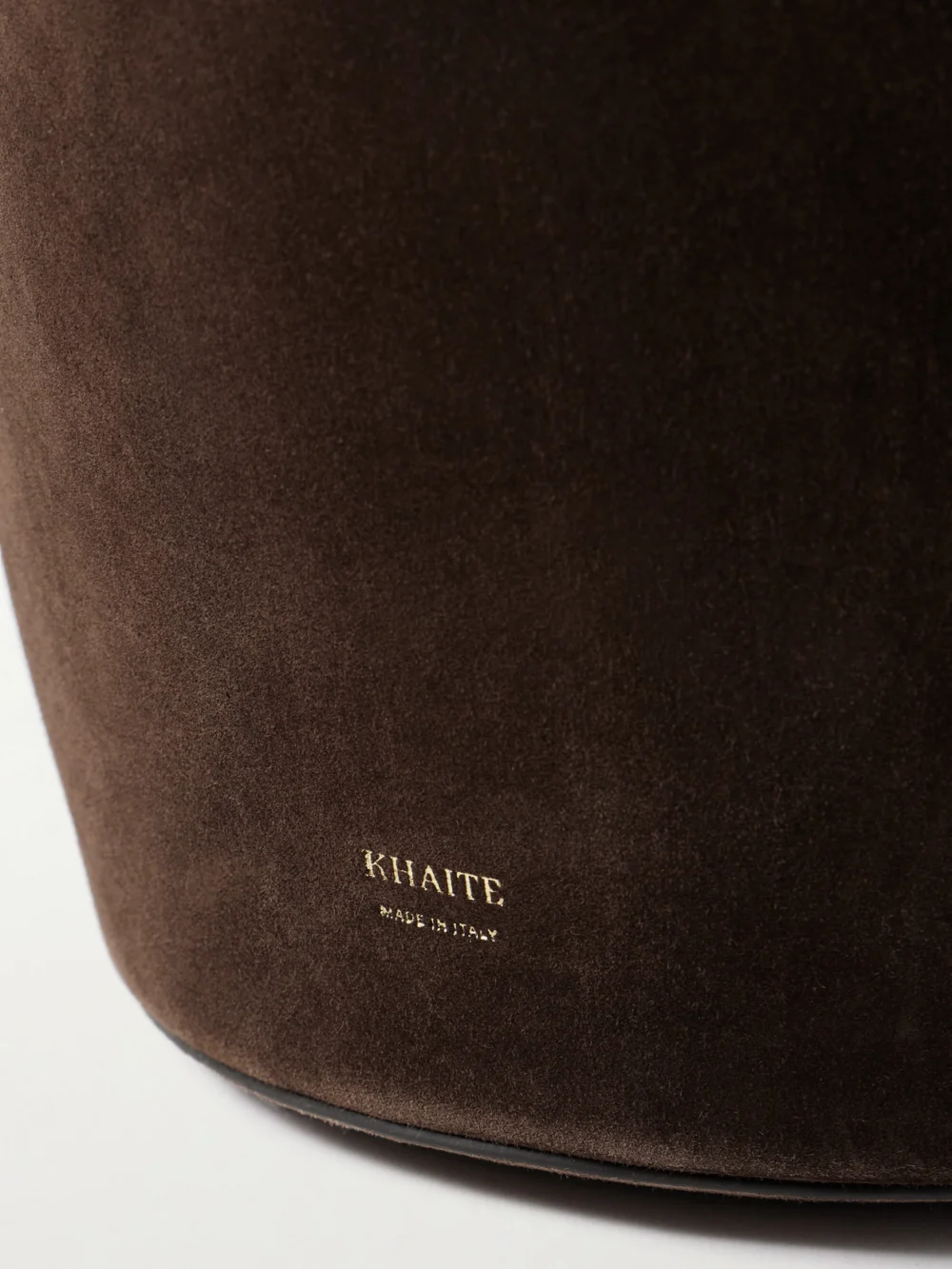 Close-up detail of the Khaite Lotus Small Suede Tote